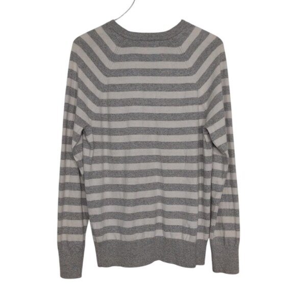 Banana Republic Stripe Sweater Womens Size Medium Gray Cotton Cashmere Pullover - Picture 6 of 9
